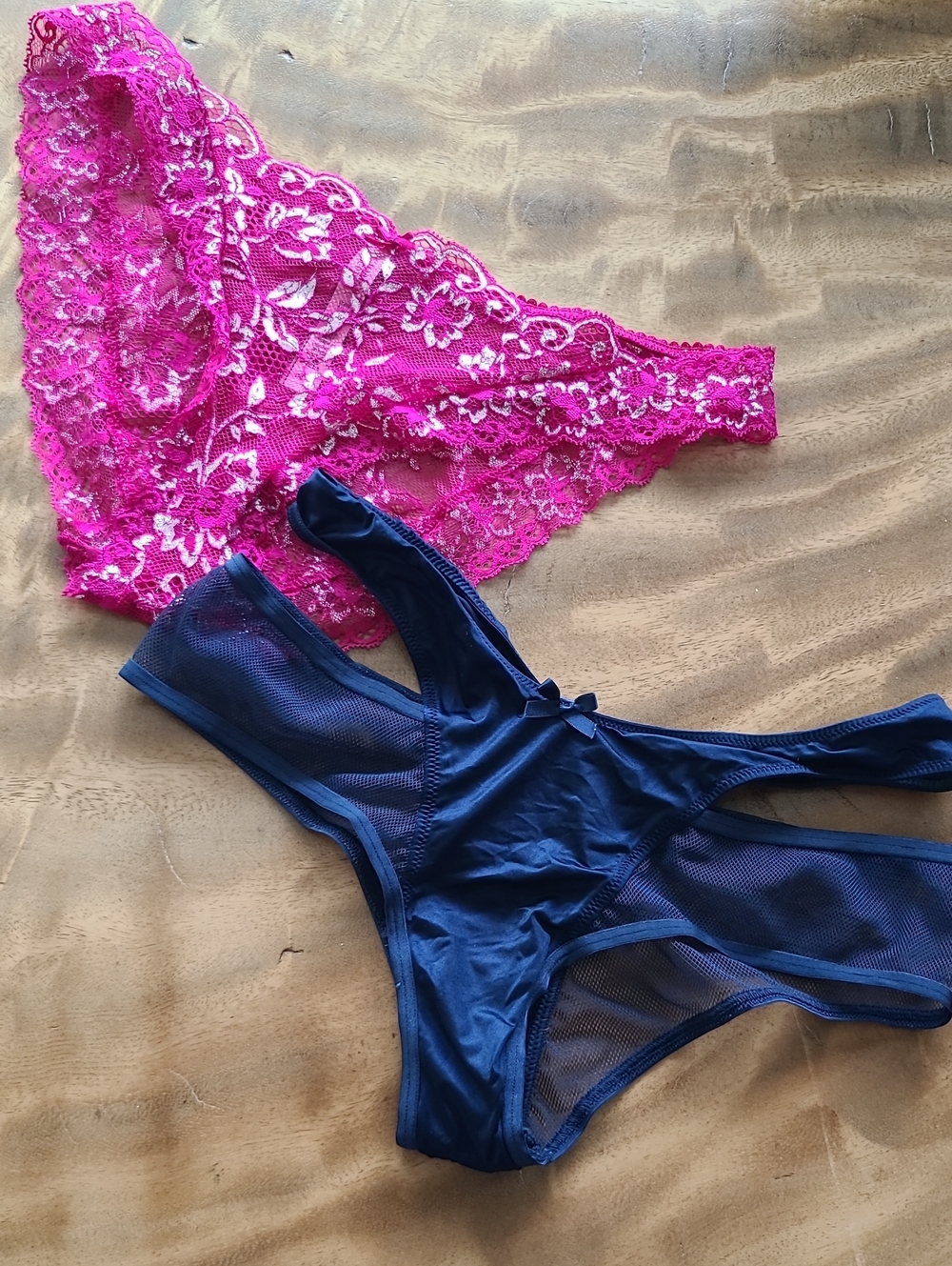 Victoria's Secret Hot Pink Lace & Navy Mesh Bikini Panties Medium M